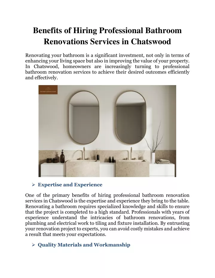 PPT - Benefits of Hiring Professional Bathroom Renovations Services in Chatswood PowerPoint Presentation - ID:13031237