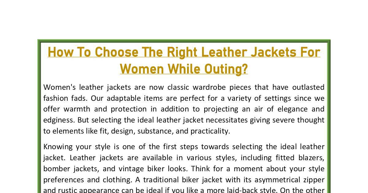 How To Choose The Right Leather Jackets For Women While Outing.pdf | DocHub