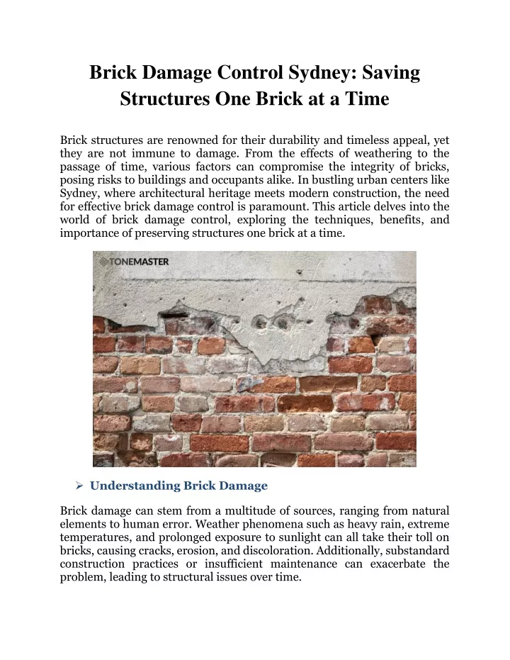 PPT - Brick Damage Control Sydney: Saving Structures One Brick at a Time PowerPoint Presentation - ID:13111196