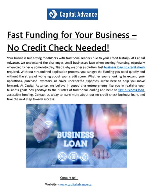 Fast Funding for Your Business – No Credit Check Needed! | PDF