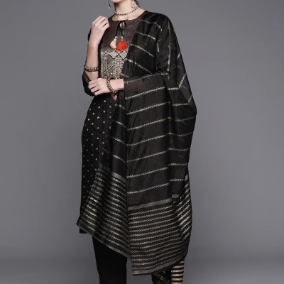 Indo Era Black Embroidered Straight Kurta Trousers With Dupatta Set | AED 285 Profile Picture