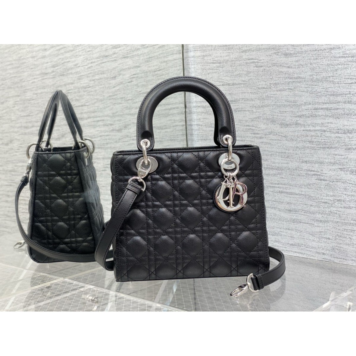 Dior Lady Dior Medium Bag in Black Grained Calfskin High Quality Replica