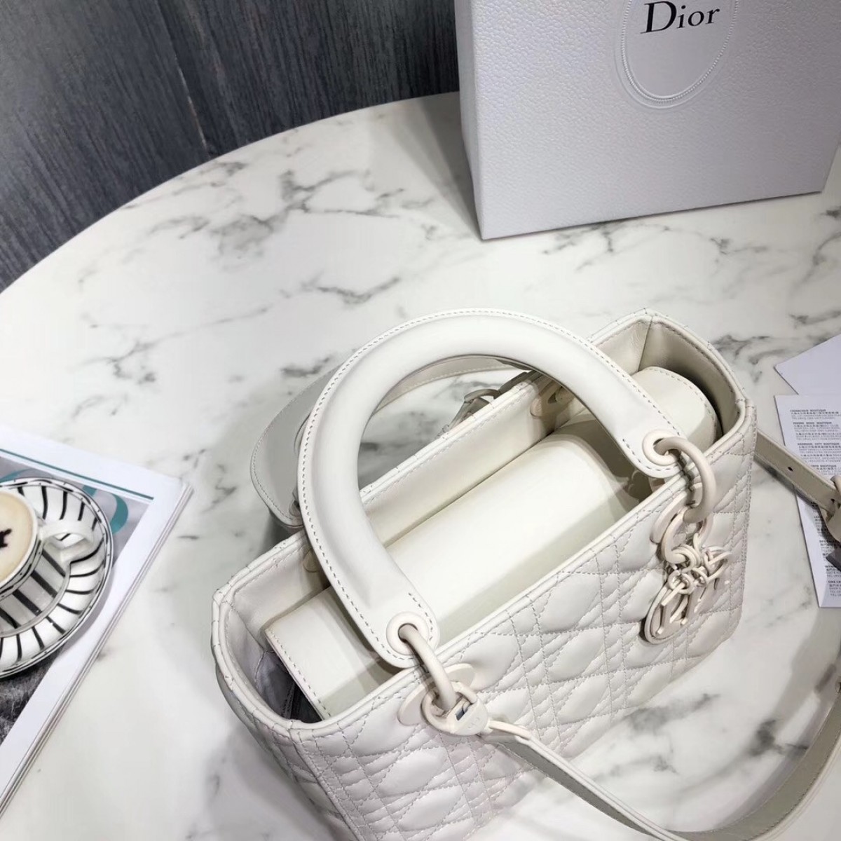 Dior Medium Lady Dior Bag In White Ultra Matte Calfskin High Quality Replica