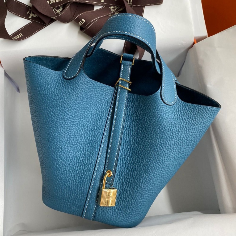 High Quality Replica Hermes Picotin Lock 18 Handmade Bag in Blue Jean Clemence Leather $ 369 USD