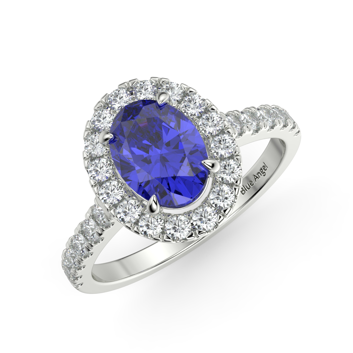 Sapphire And Diamond Halo Engagement Ring - BAJ-GEM-R-016-Plat