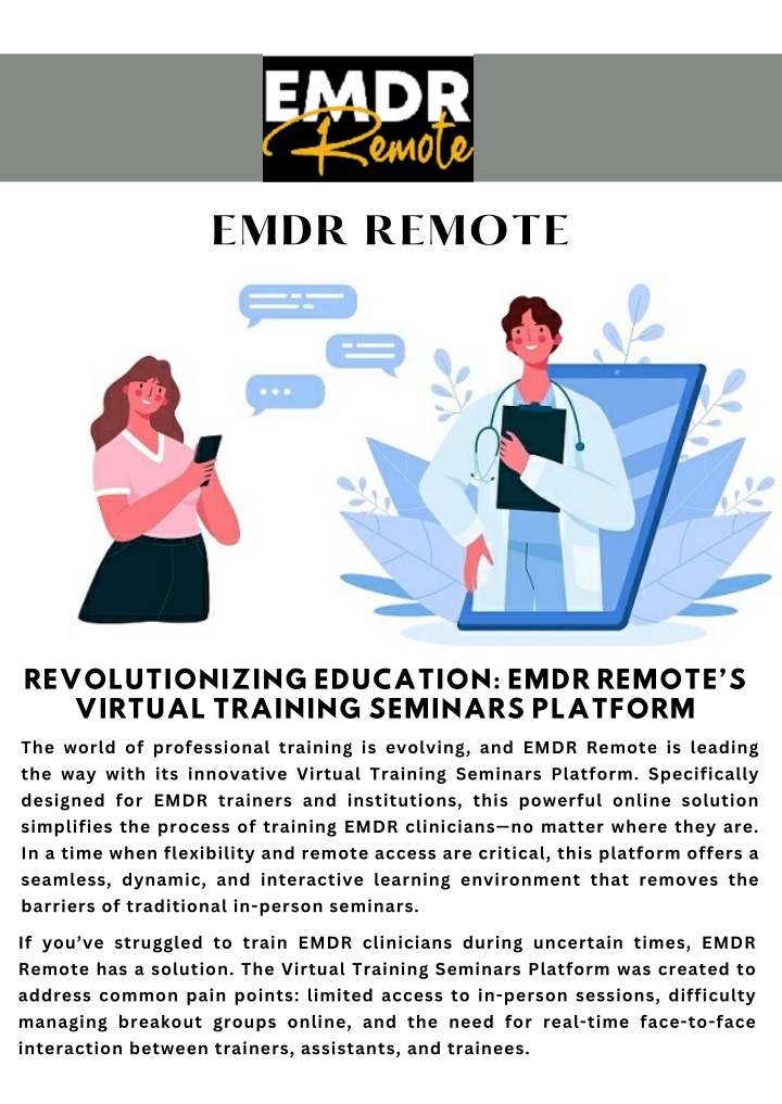 PPT - Revolutionizing Education EMDR Remote’s Virtual Training Seminars Platform PowerPoint Presentation - ID:14394137