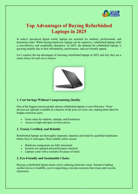 Top Advantages of Buying Refurbished Laptops in 2025 | PDF