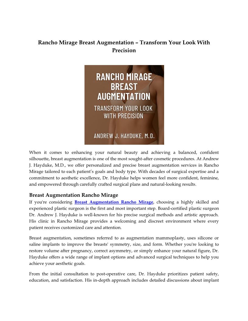 Rancho Mirage Breast Augmentation – Transform Your Look With Precision