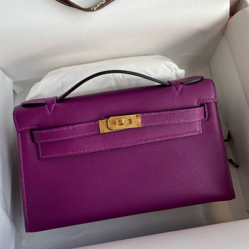 High Quality Replica Hermes Kelly Pochette Handmade Bag In Anemone Swift Calfskin $ 419 USD