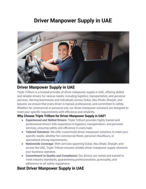 Driver Manpower Supply in UAE, monthly drivers in Dubai | PDF
